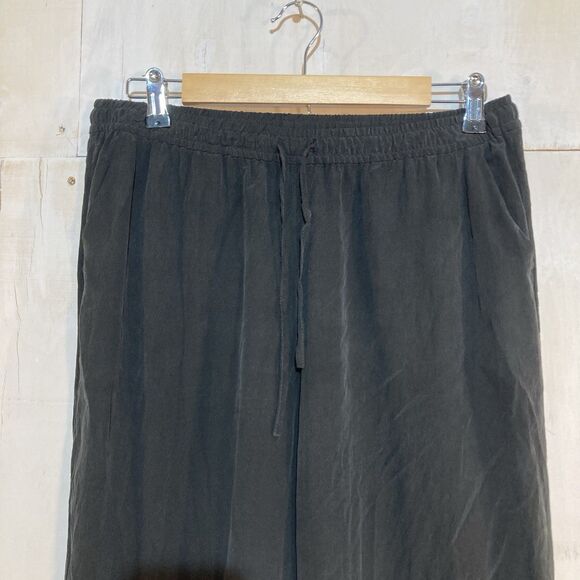 Joie 100% Silk High Rise Wide Leg Black Crop Pants Womens Sz S Elastic Waist - Picture 2 of 6